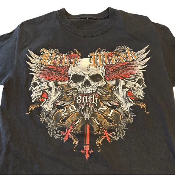 2021 DAYTONA BEACH BIKE WEEK 80TH ANNIVERSARY Skull Graphic Print Tee - Picture 1 of 11